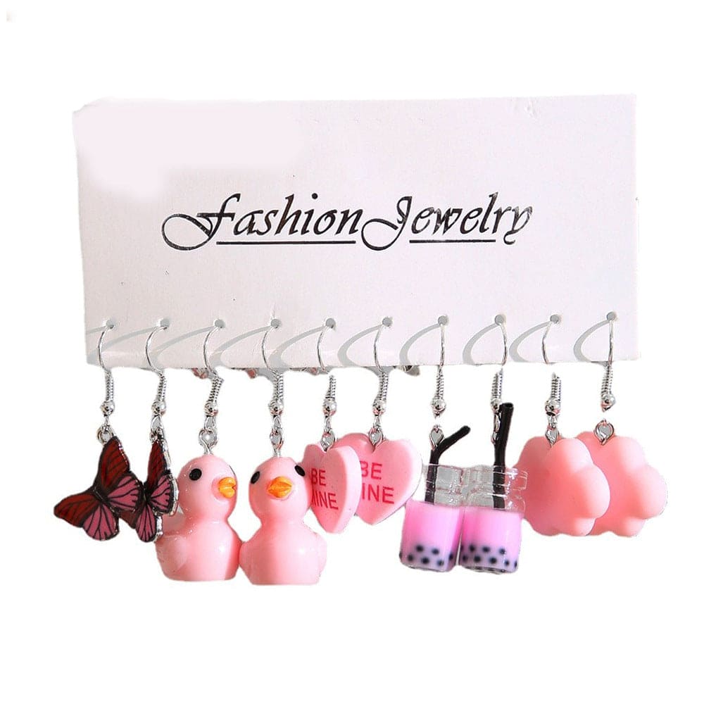Set Of 5 Trendy Funky Earrings Set, Cute Cartoon Dangle Earrings, Dangle Aesthetic Earrings For Woman Girl, Children Colorful Cartoon Earring Card, Creative Purple Duck & Butterfly & Heart & Mushroom Drop Earrings Set Of 5 Trendy Funky Earrings Set, Cute Cartoon Dangle Earrings, Dangle Aesthetic Earrings For Woman Girl, Children Colorful Cartoon Earring Card, Creative Purple Duck & Butterfly & Heart & Mushroom Drop Earrings